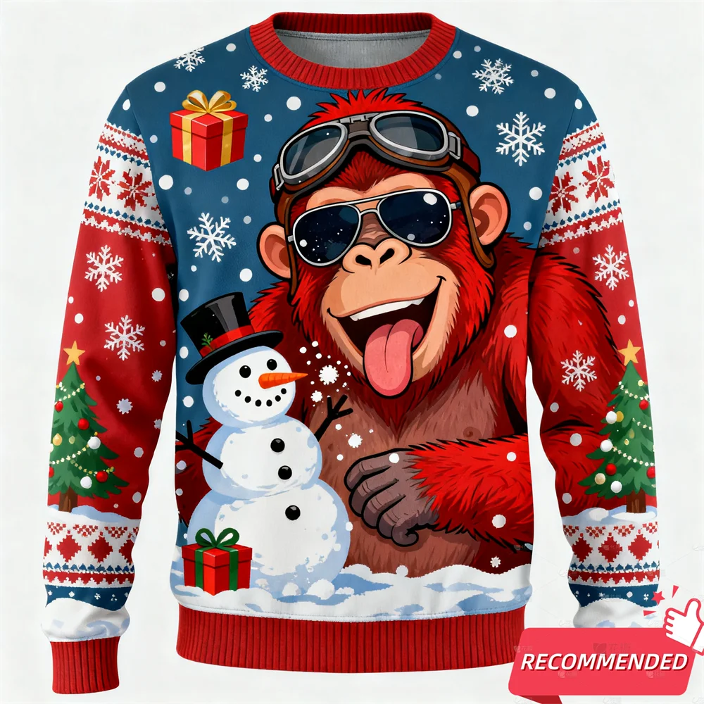 مضحك الحيوان Orangutan مكبرة الرسم القبيح البلوز بلوزات الموضة للنساء الملابس هدية عيد الميلاد البلوفرات الأعلى