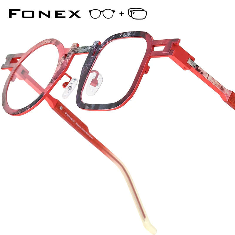 FONEX Myopia Prescription Glasses Photochromic Progressive Optical Lens Eyewear Women Round Square Eyeglasses Titanium Frame 924