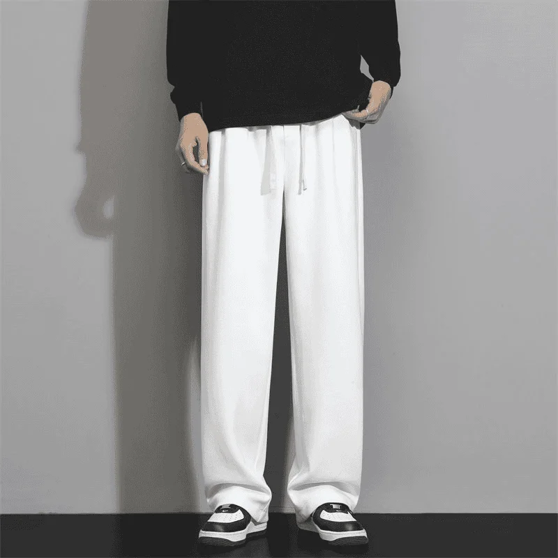 

Белые мужские модные прямые брюки, большие размеры, свободные, драпированные, универсальные, повседневные, широкие, утягивающие спортивные брюки и длинные брюки