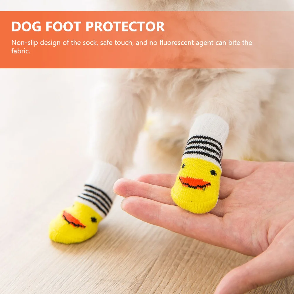 

4Pcs Warm Pet Socks for Dogs Adorable Design Non-Slip Dog Foot Covers Soft Comfortable Foot Protectors for Indoor Use