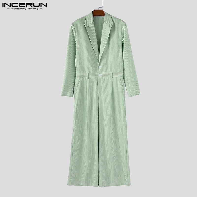 

INCERUN Men Jumpsuits Striped Lapel Long Sleeve Casual Male Rompers Streetwear 2025 Loose Fashion Overalls Men Playsuits S-5XL