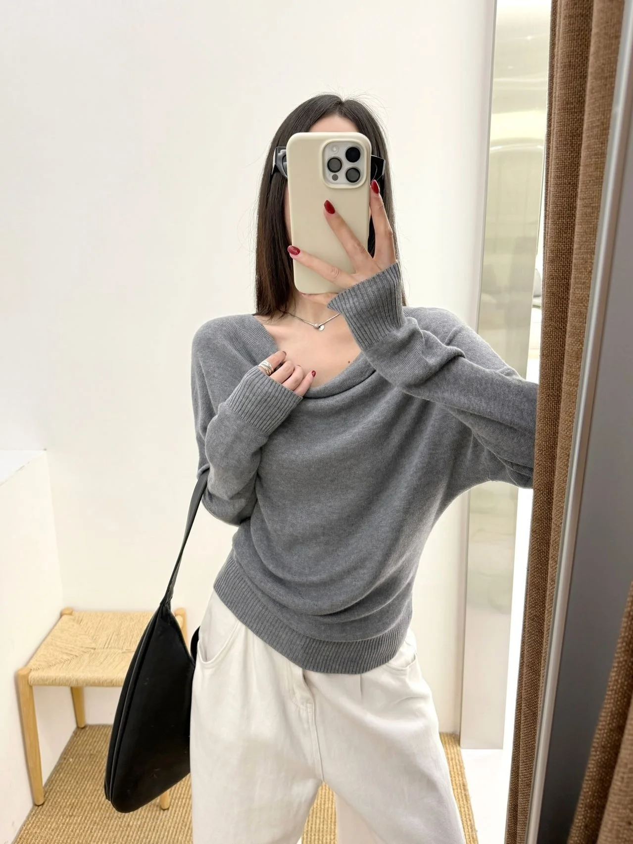 

Ele Early Autumn 2025 Women's Knitted Sweater One-oulder Swing Collar Inner Wear Soft Korean Sle Silk Wool Blend