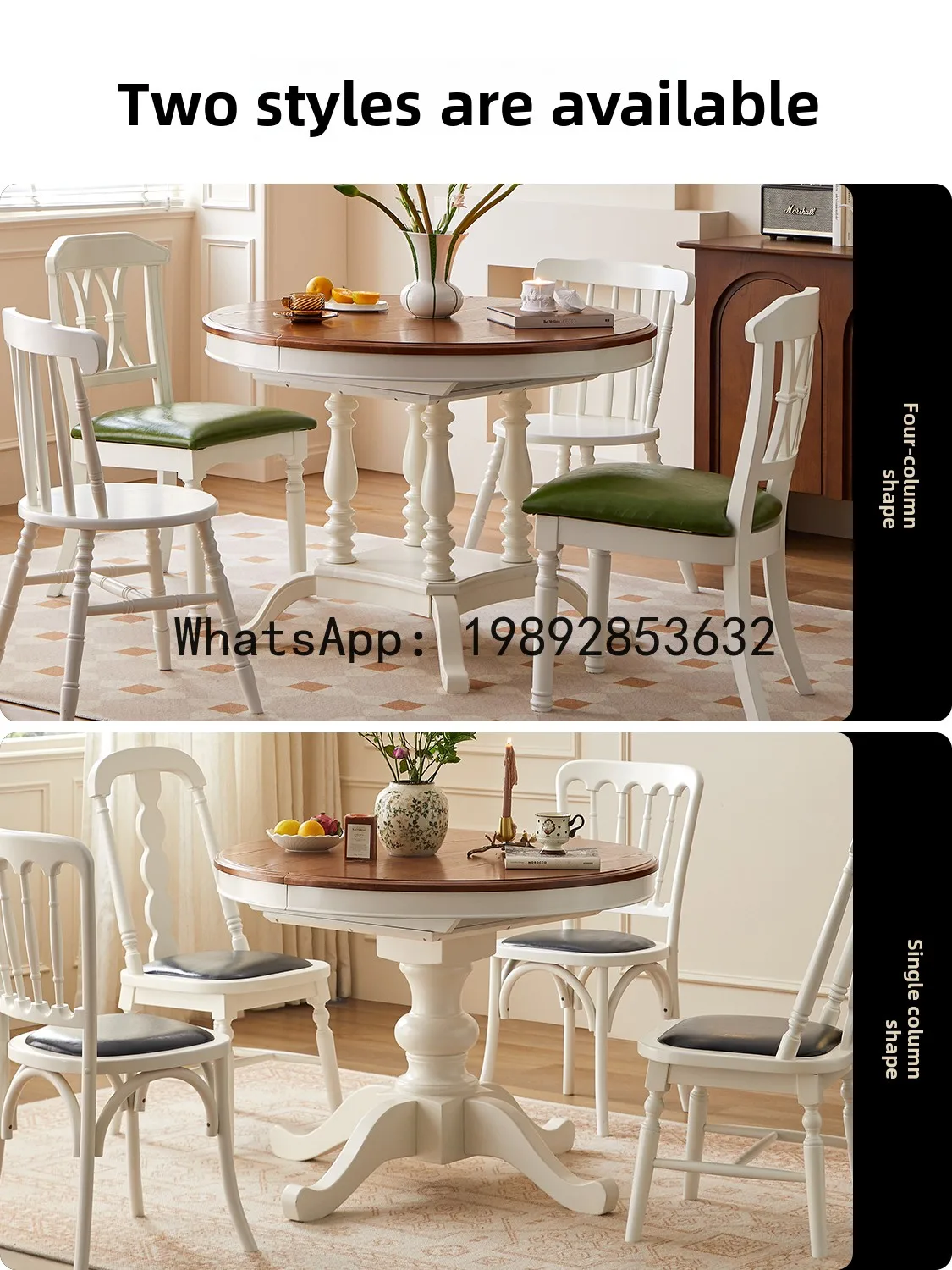 YFY American Style Dining Table Extendable Folding Oval Home Convertible Round Table French Vintage Full Solid Wood