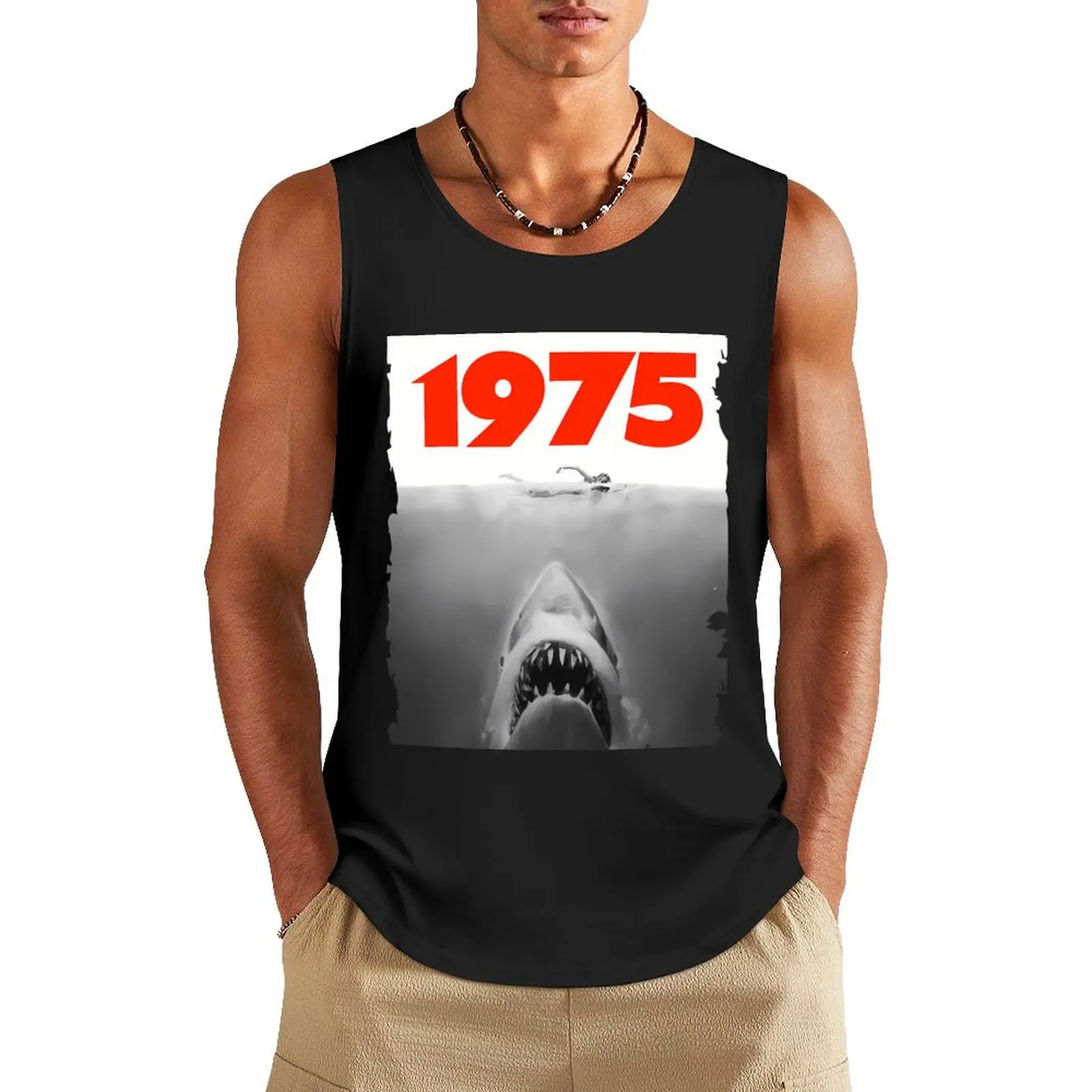 

Jaws 1975 Fan Art Tank Top Men's summer clothes cotton t-shirts man