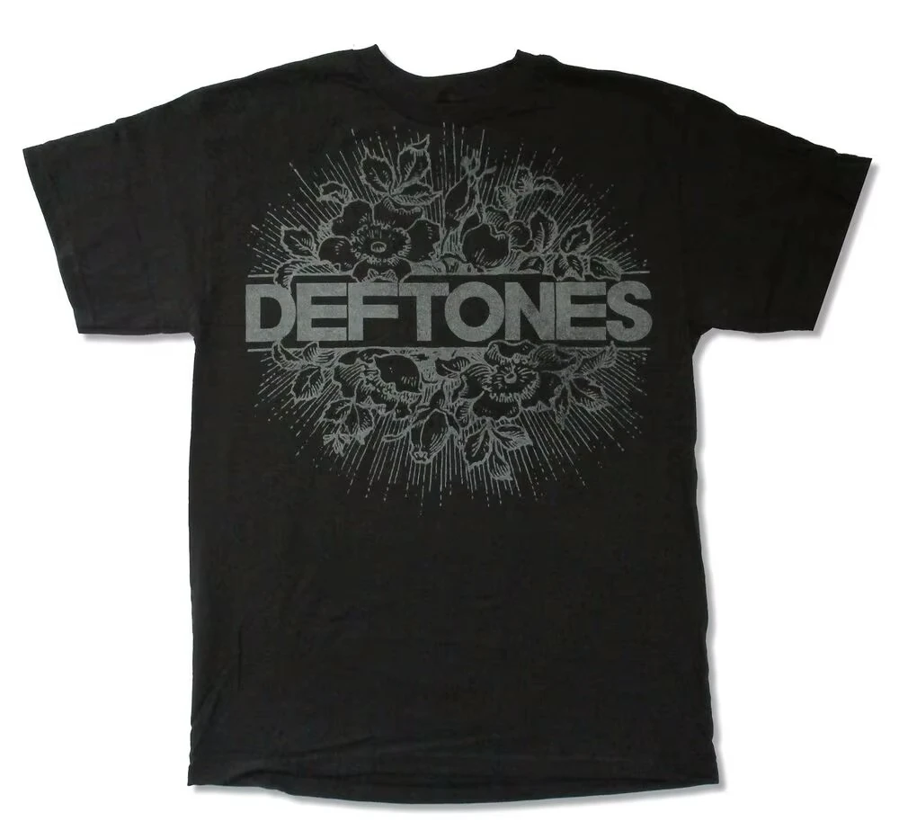 

Women Fashion Floral and Deftones Skull Graphic T shirts Black Short Sleeve Cotton Tops O-neck Loose Harajuku T-shirts