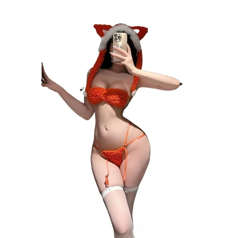 

Японский милый плюшевый костюм-лиф с принтом лисы, эротическое белье для женщин, костюм для ночного клуба, бара, соблазнительный наряд