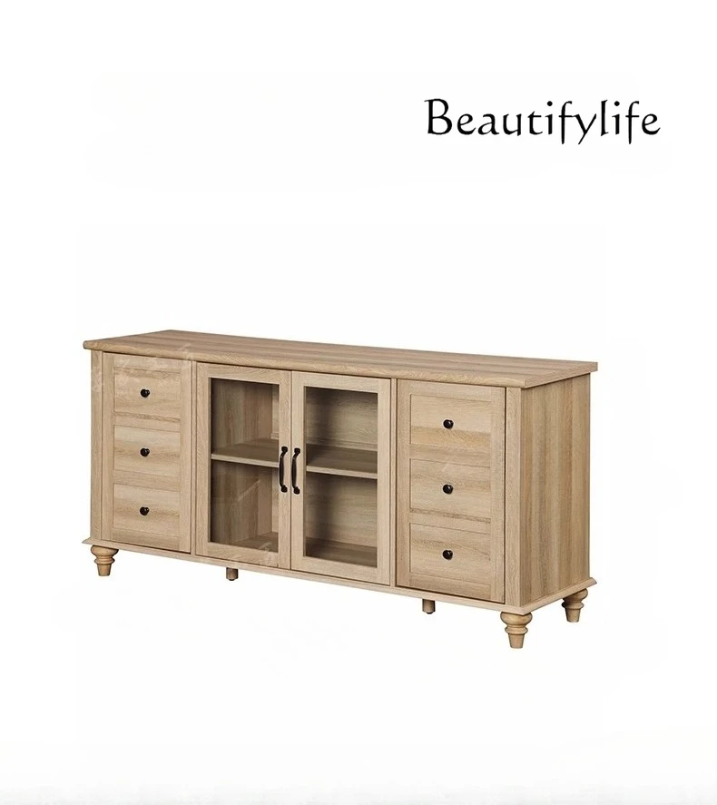 

American solid wood retro dining side cabinet multi-functional French living room TV cabinet storage designer model