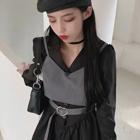 Korean College Style Dress Western-style Camisole Vest Two-piece Set Trendy Female Student Suit