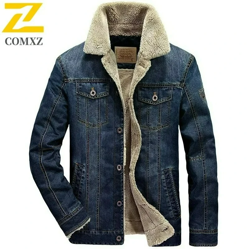 

Mens Cotton Jackets Autumn Winter New Casual Travel Thickened Padded Coats Outdoor Camping Lapel Coat Men Fashion Denim Jacket