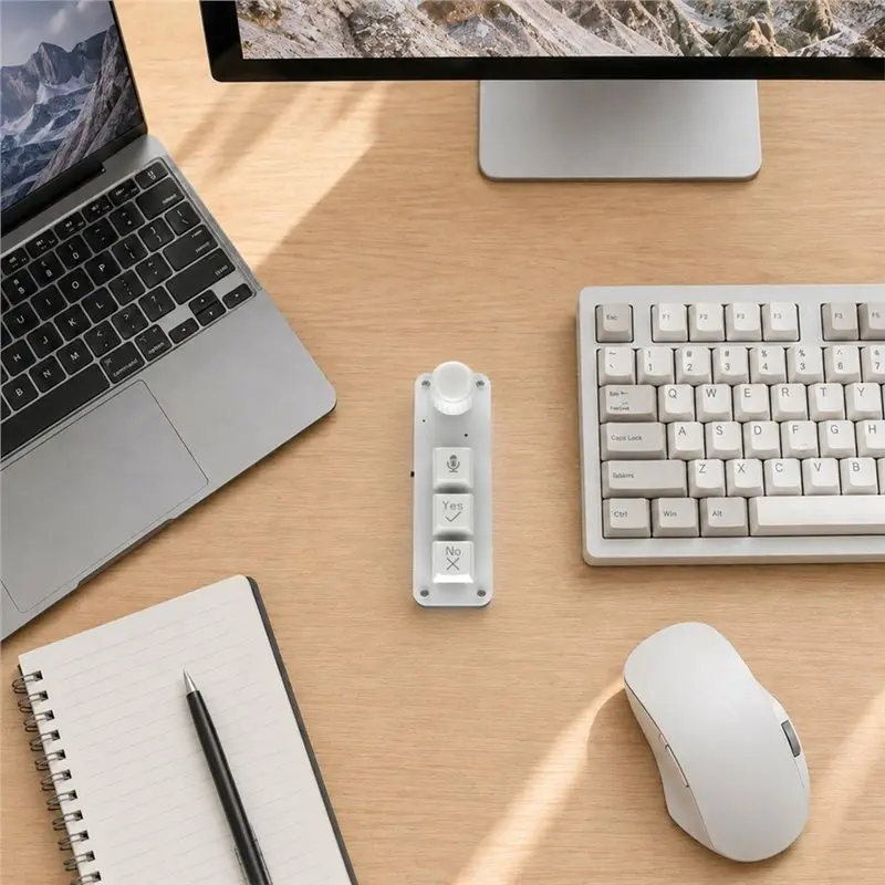 Leading-Mini AI Voice Macro Keypad Dual Connection Wired Mechanical Keyboard 3 Keys Single Knob Intelligent Input Device