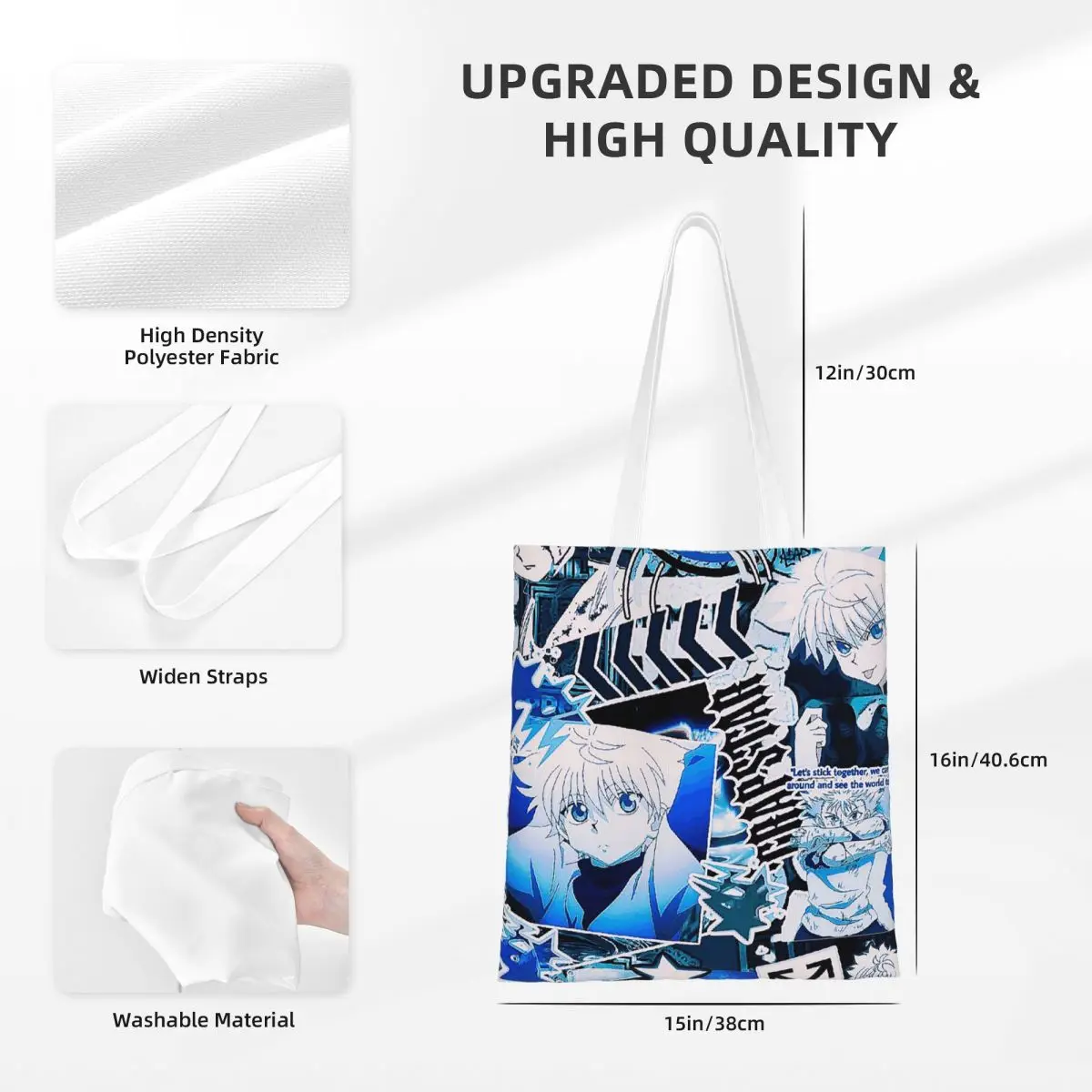 كيلوا زولديك أنيمي HXH هنتر X هنتر أكياس التسوق قماش حمل حقيبة قابلة للطي للنساء حقيبة كتف حقيبة يد للسفر