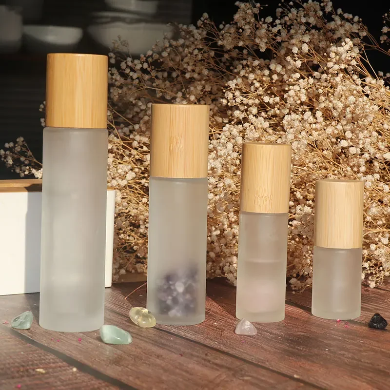 

Natural Bamboo Lid Glass Frosted Lotion Bottle with bamboo toner Pump eco friendly bamboo cosmetic glass spray lotion bottle