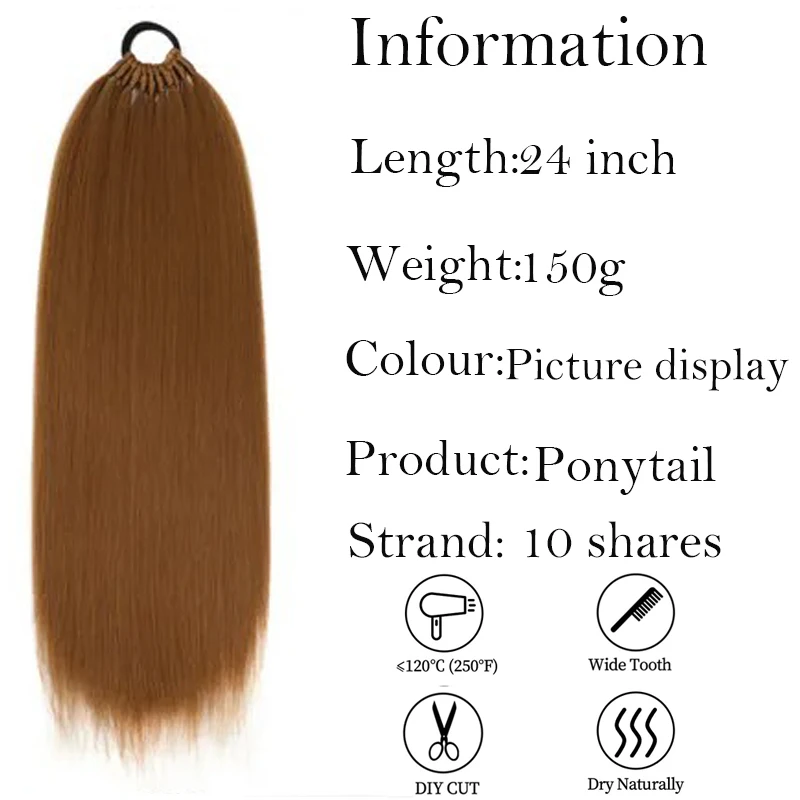 Synthetic Ponytail Hair Extensions Long Straight Braids Ponytailfor Women Rubber Band Pre Stretched Braided Hairpiece Fake Tail