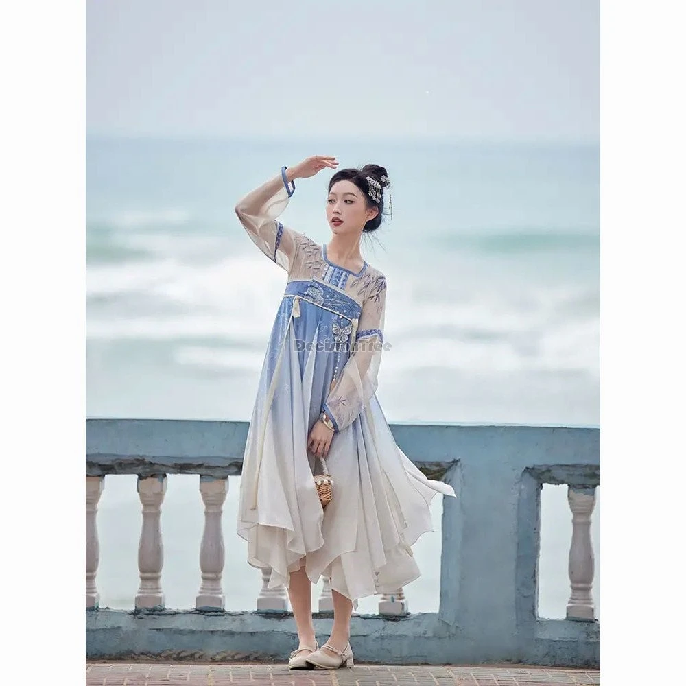 2025 cute retro literature art hanfu dress chinese style tang made improved modern trendy daily hanfu fairy gradient gauze dress