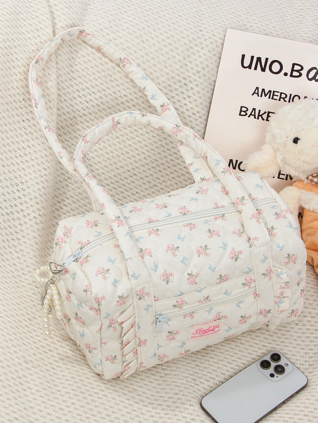 قطعة واحدة من حقيبة السفر الزرقاء المنقوشة، حقيبة سفر متعددة الوظائف ذات سعة كبيرة، حقيبة تخزين أدوات الزينة اليومية المحمولة