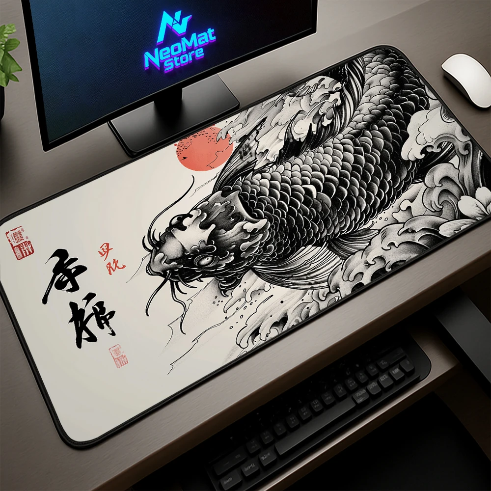 

Koi Fish Mousepad 550x1000 Mouse Pad Black and White 450x400 Desk Carpet 120x60 Office Game Large Mouse Mat 900x400 Custom Image