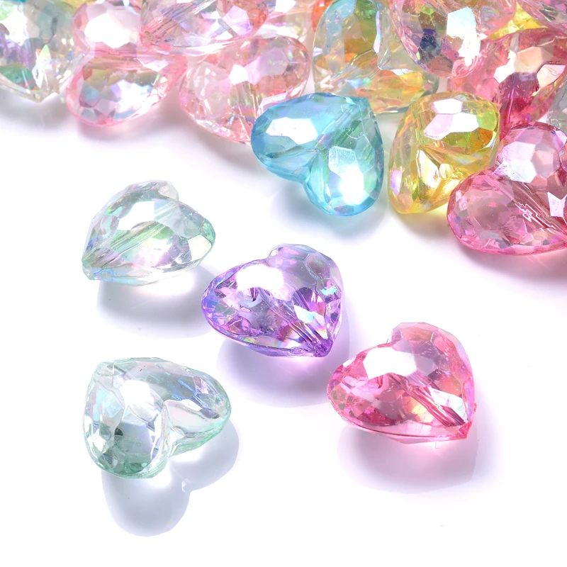 Perles acryliques colorées AB mélangées, 100 pièces, perles de mise au point en forme de cœur pour bébé, Bracelet de dentition, collier, bricolage, chaîne de sucette d'allaitement