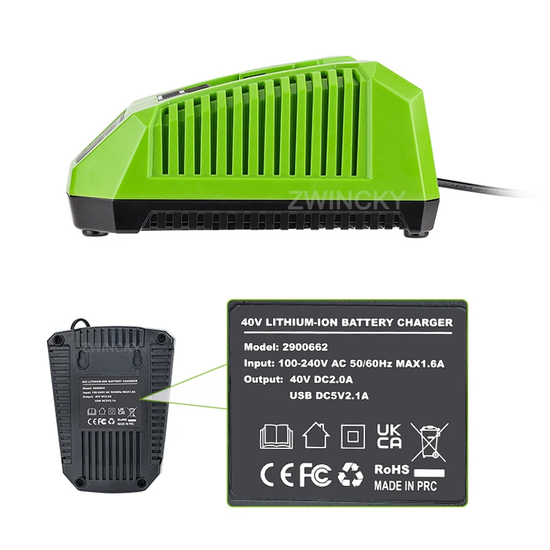 Imagem -05 - Carregador de Substituição Greenworks Portas de Carregamento Dual Usb Bateria Li-ion 40v 29472 29482 29652 G40825