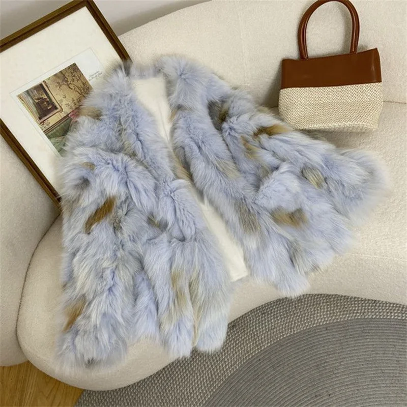 Long haired Golden Island Fox Imitation Fox Fur Grass Coat for Women\'s 2023 Winter New Young and Fashionable Fur Coat Purple Top