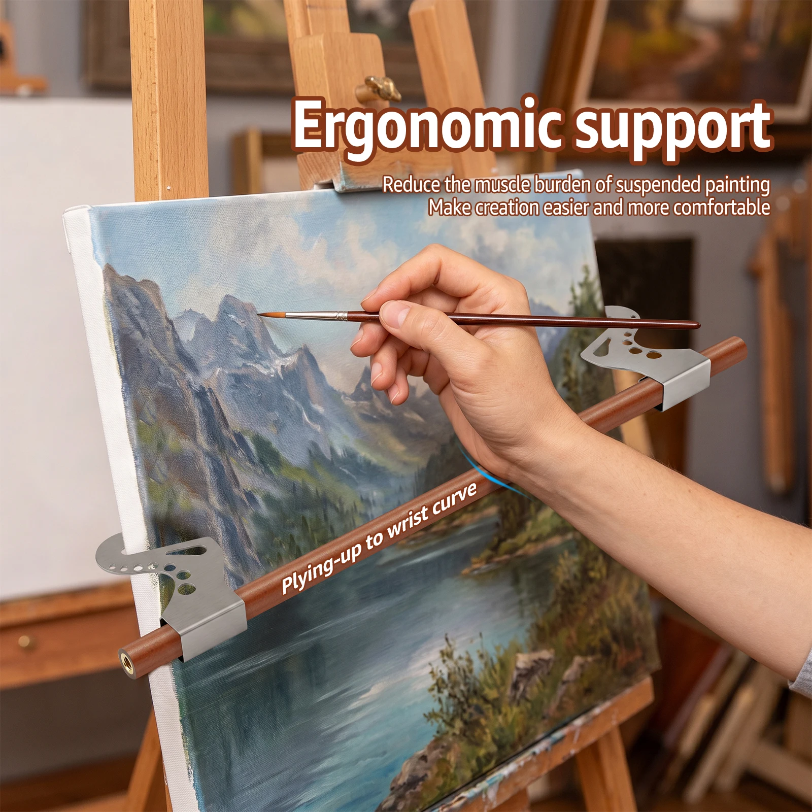 Wood Artist Hand Support Bridge Multi Angle Adjustable Painting Hand Holder Easel Wrist Rest Ergonomic Drawing Hand Stabilizer view 5