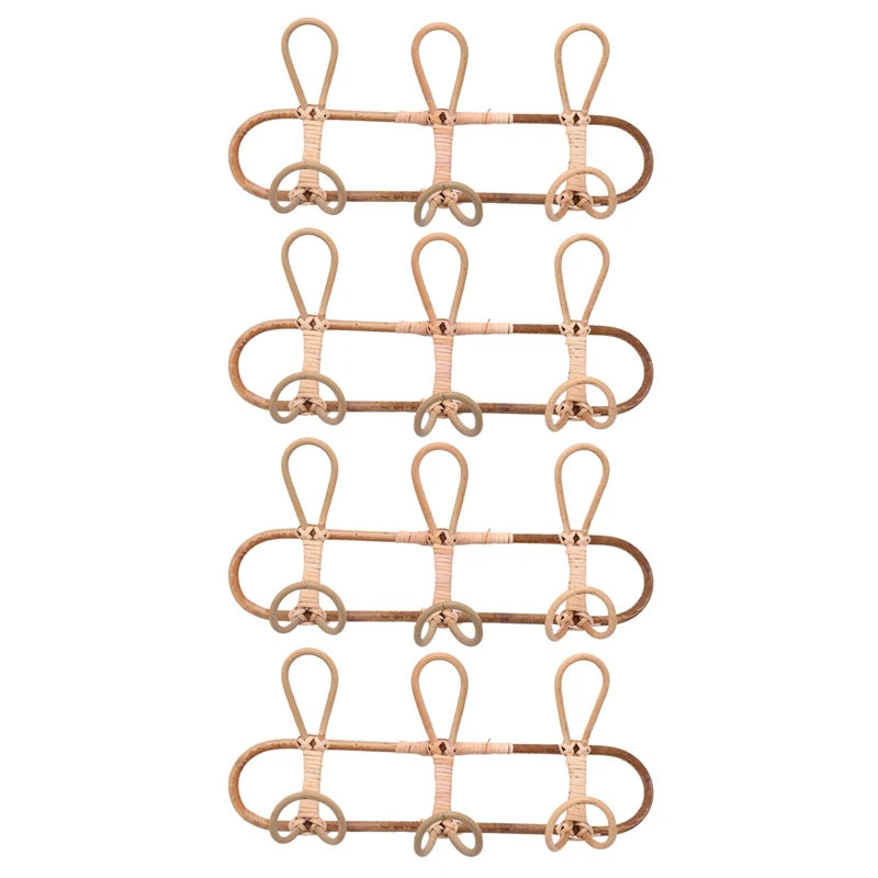 4X Rattan Wall Hooks Kids Garments Organizer Rack Clothes Hat Hanging Hook Rattan Hanger Kids Room Decor Hanger