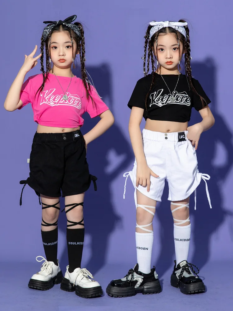 Fashion Summer Cool T Shirt Shorts Children Dancewear for Girls Street Dance Wear Dancing Clothes Ballroom Jazz Hip Hop Costumes