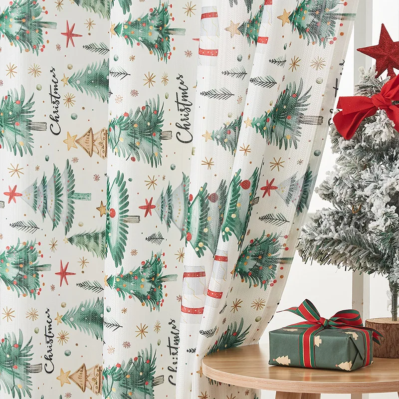 Christmas Snowman Window Curtain Polyester Fabric Print Bedroom Curtains Living Dining Room Background Decoration Grapes Custom