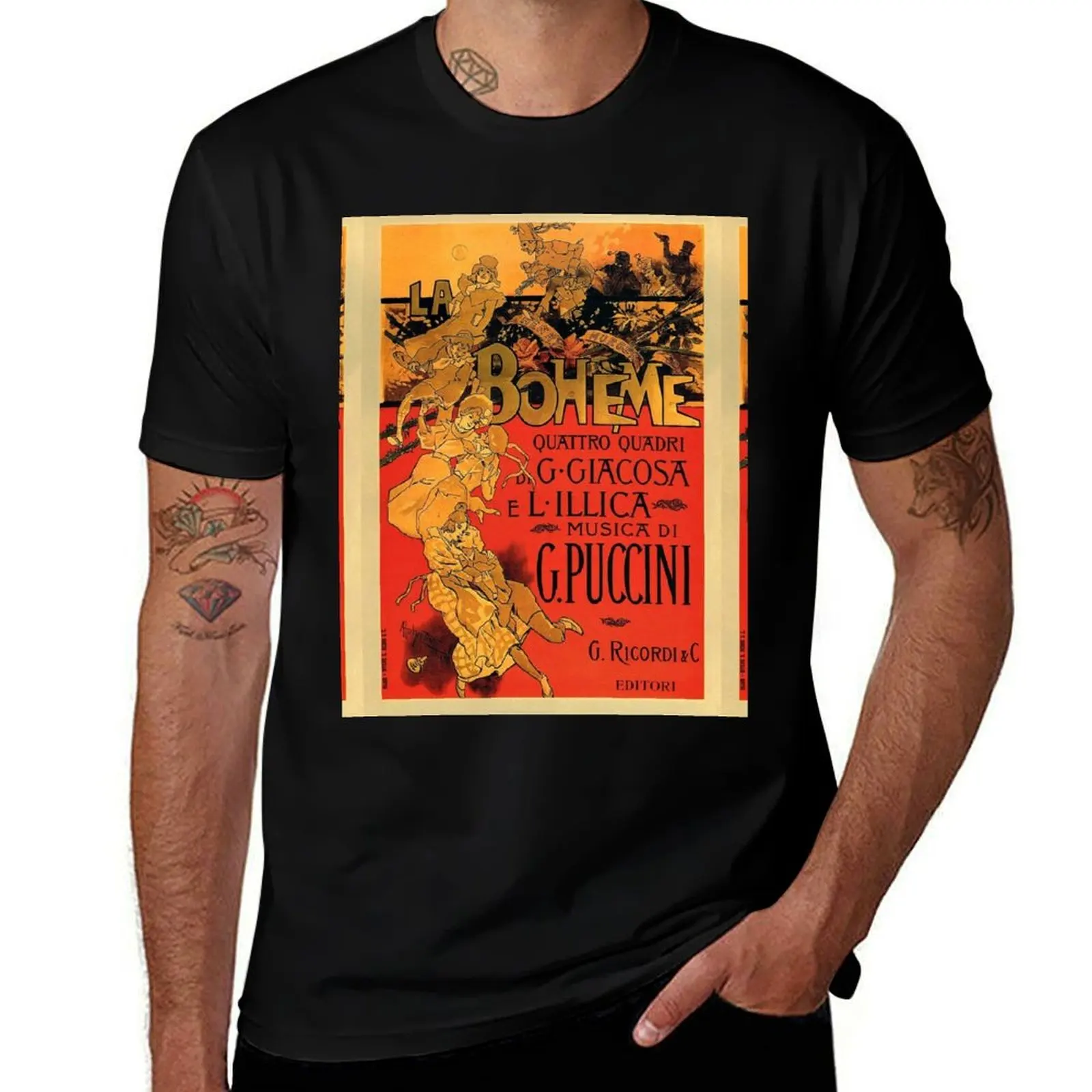 Vintage Art Nouveau La Boheme Opera Music Poster T-Shirt mens graphic t shirts T-Shirt