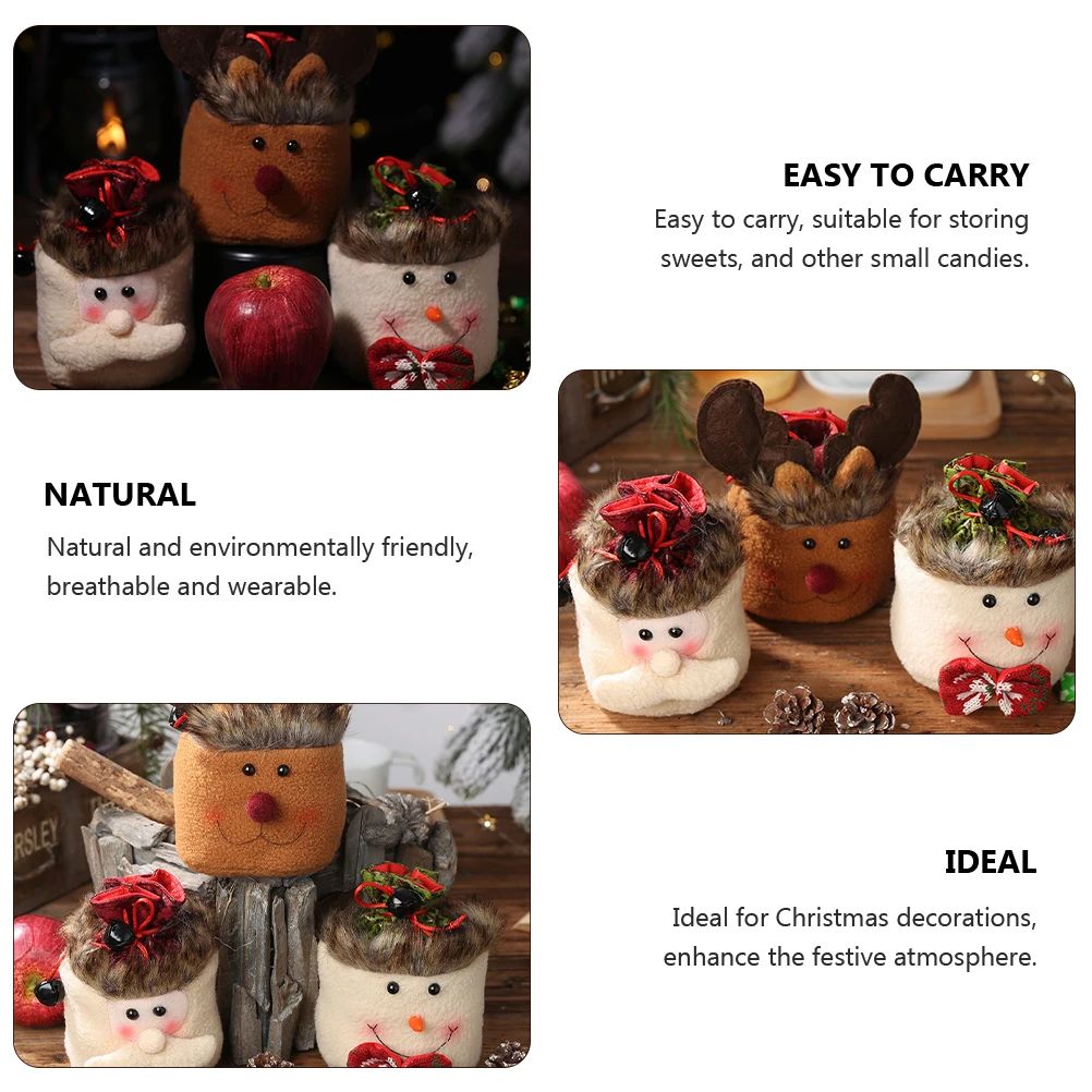 

3 Pcs Cartoon Apple Bag Souvenir Goodies Treat Christmas Candy Storage Bags Pouch Cloth