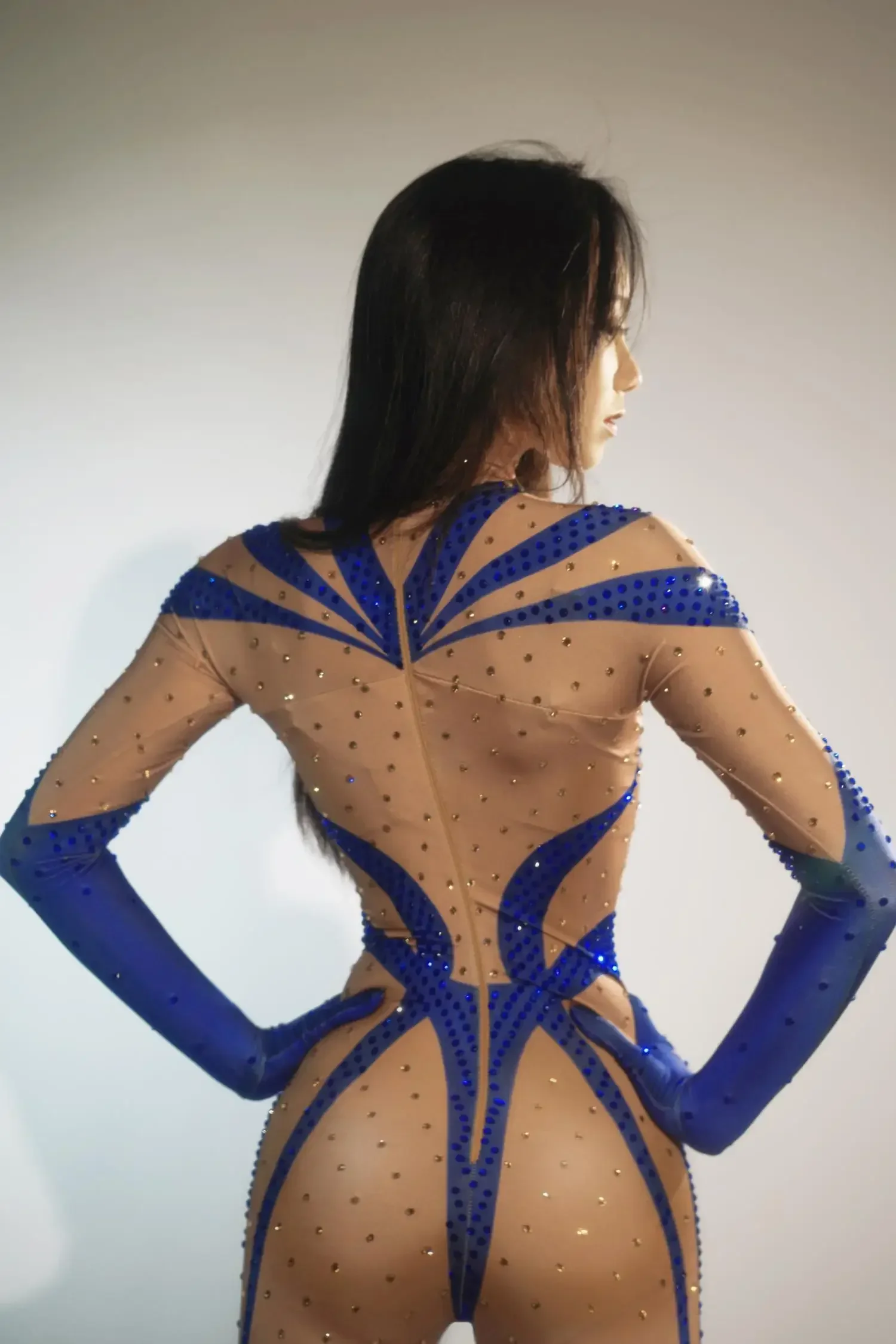 Diamond Rhinestone Spandex Jumpsuit Hot Girls Skinny Leggings Party Nightclub Sexy Pole Dance Show Stage Jumpsuit Wenzi