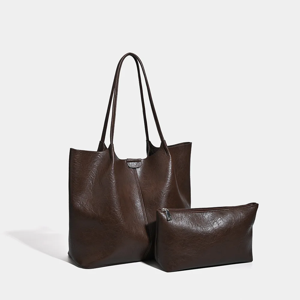Retro minimalist women's large-capacity bag,   versatile mother-daughter bag, single-shoulder tote bag for work and commuting