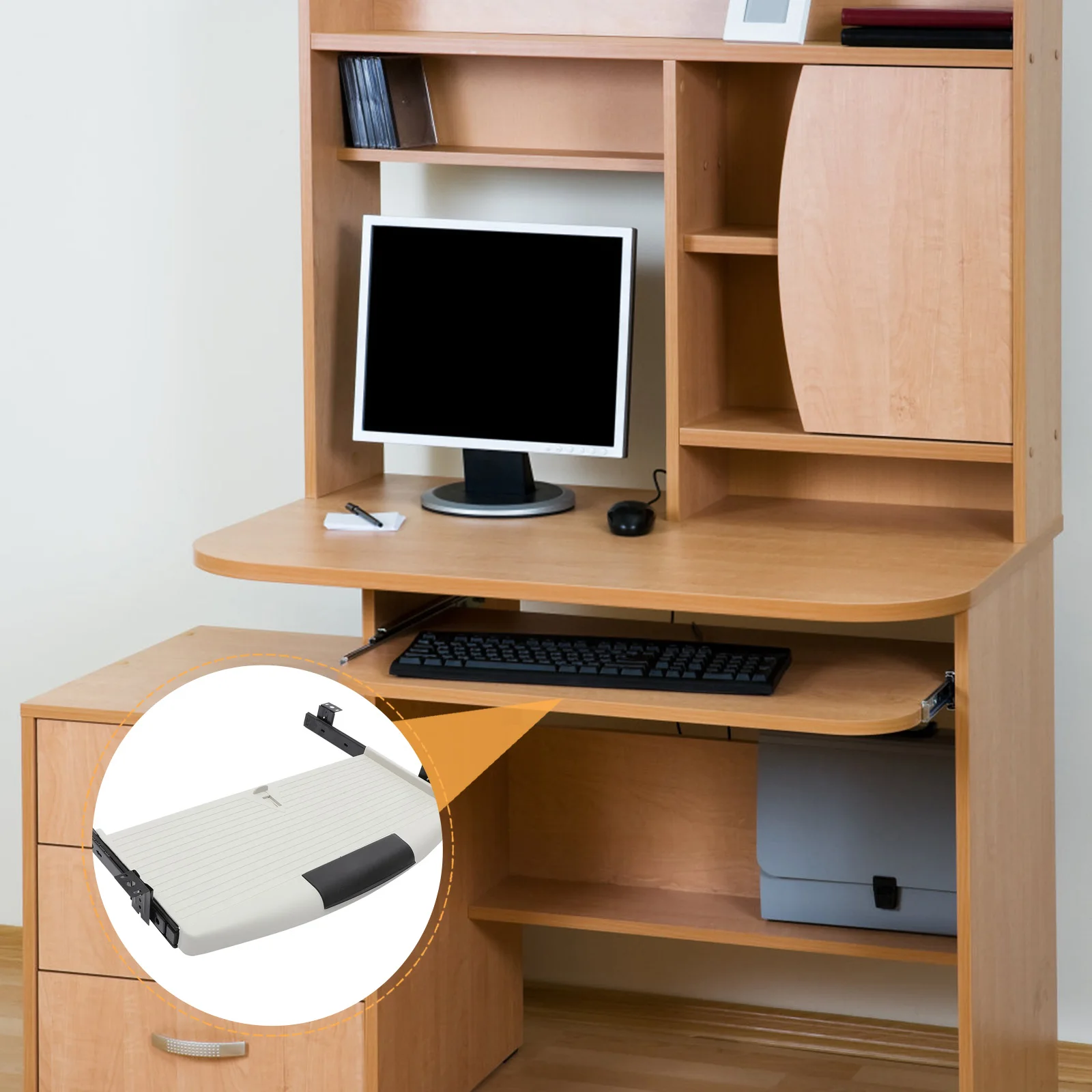 

1pc Premium Keyboard Box Drawer Style Storage Organizer for Office Desk Under Table Space-Saving White Stainless Steel Durable