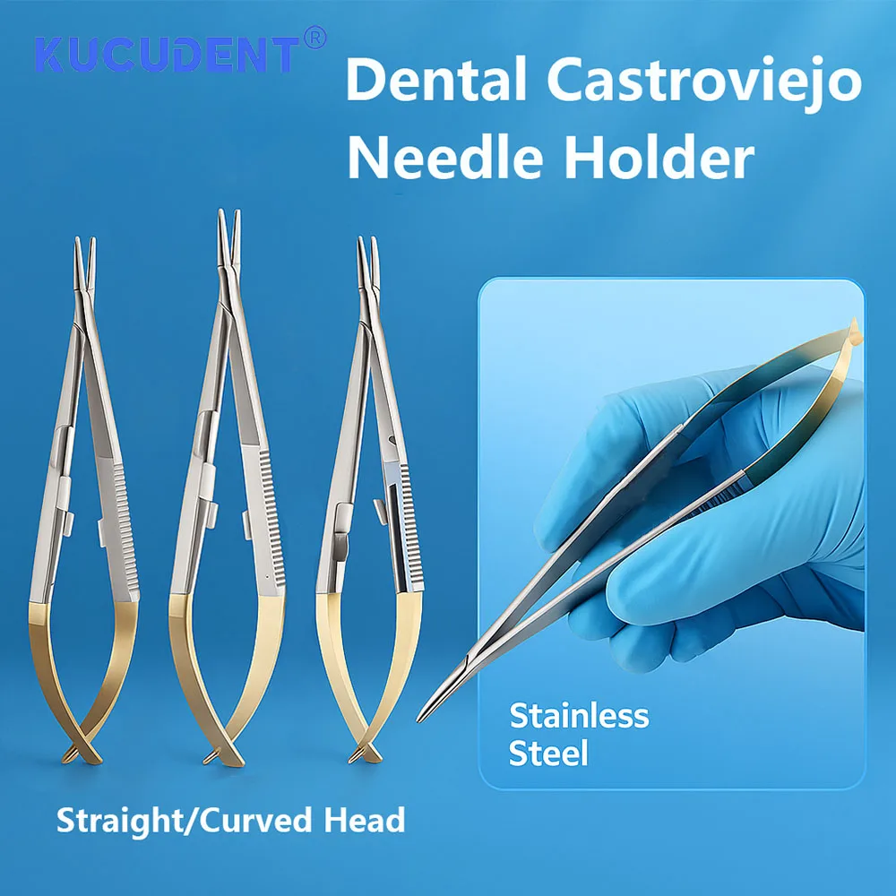 

KUCUDENT Dental Castroviejo игольчатый держатель щипцы прямые/изогнутые головки 14/16 см стоматологический хирургический инструмент из нержавеющей стали