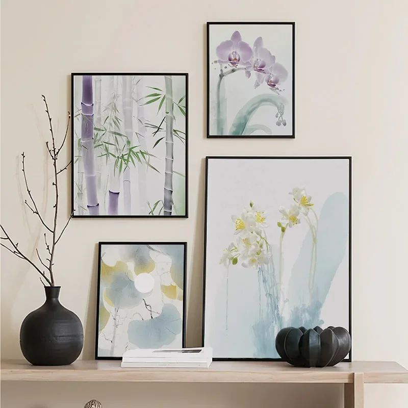 

Tradition Watercolor Flower Bamboo Lotus Flora Wall Art Canvas Painting Nordic Posters And Prints Pictures For Living Room Decor