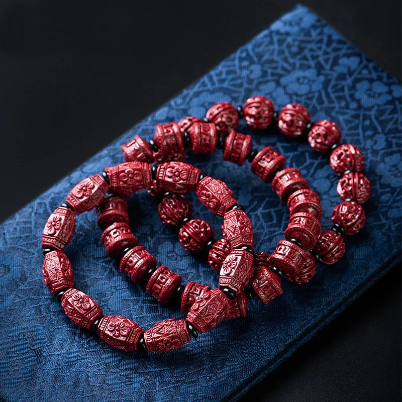 Cinnabar Men's Raw Ore Purple Gold Sand Bracelet Female Couple Six Words Mantra Barrel Beads Nafu