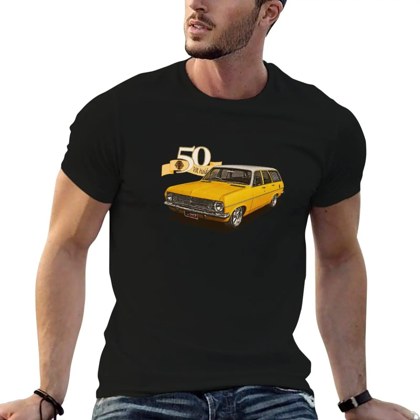 HR Holden Station Wagon - 50th Anniversary - Yellow & White T-Shirt anime t shirts anime aesthetic clothes men clothing