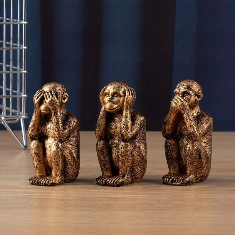 Three Wise Monkeys Statue Resin Crafts Set for Office Desk Home Decor Creative Gift for Men Women view 2