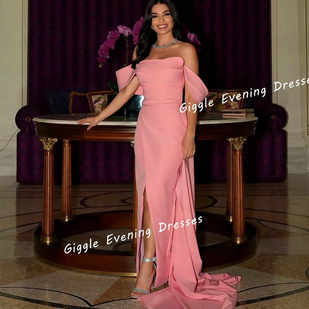 

Pretty Evening Dress Customized Off-Shoulder Prom Gown Saudi Arab Slit جديد في الفساتين Crepe Pleated Floor-Length Elegant Women