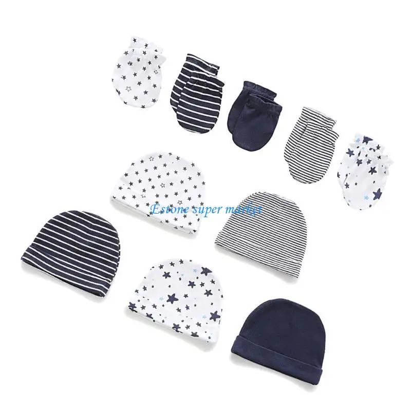 090B Winter Cap Gloves No Scratch Set Hats Mittens for Infant Toddler Newborn Cotton Hospital Hat Gloves Baby Product