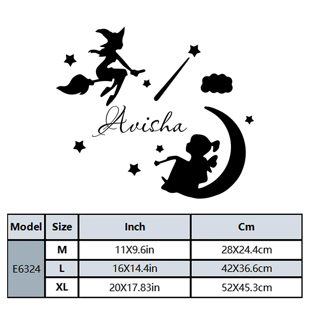 1PC NEW Witch Moon Stars Customizable Name Sticker Waterproof Vinyl Wallpaper Home Decor Bedroom Decor Vinyl Art Decal