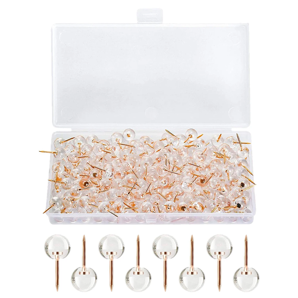 

50 Pcs Transparent Push Pins Rose Gold Thumb Tacks Plastic Metal Office Desk Accessories Bulletin Boards Cork Strips Map