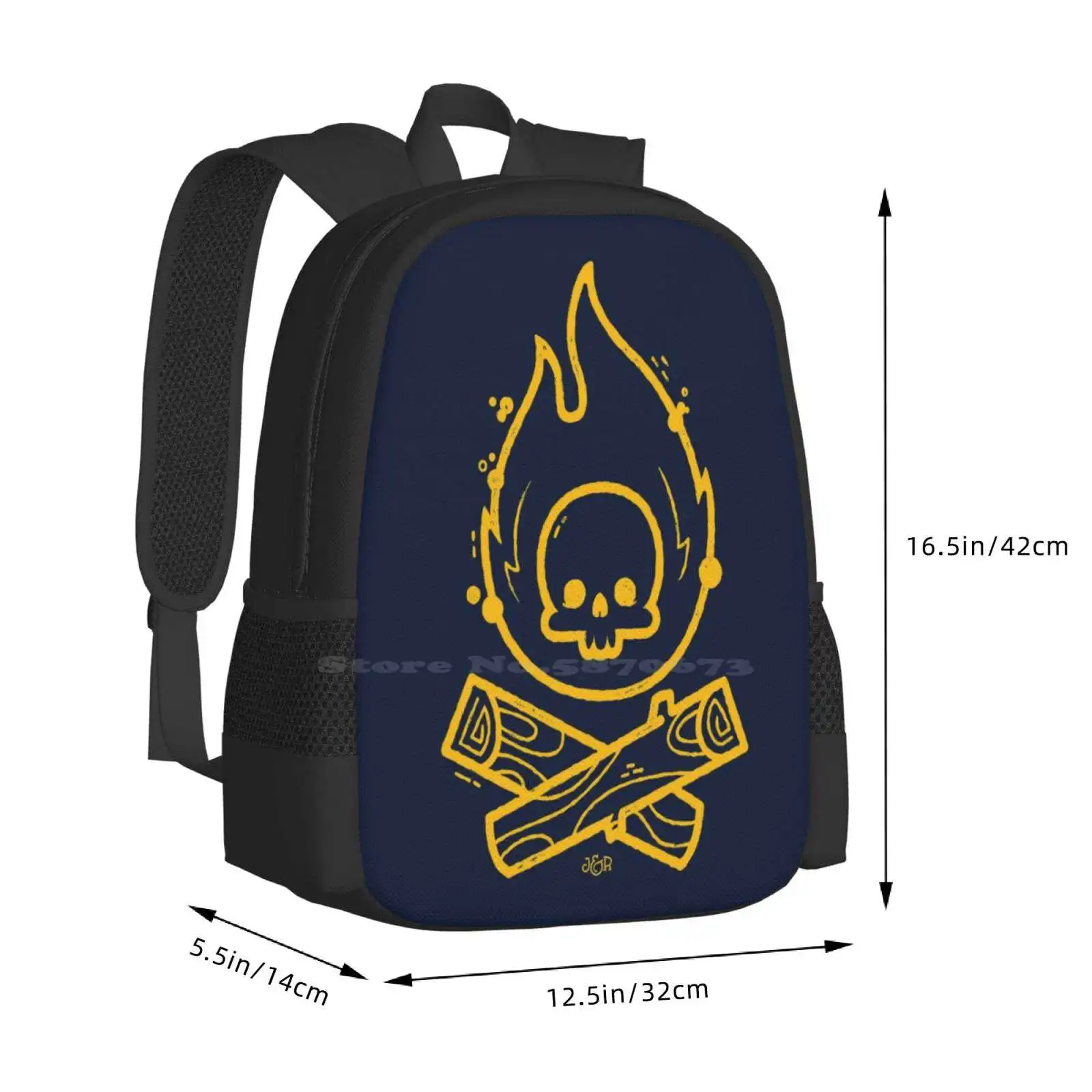 Camp atau Die desain pola Bagpack tas sekolah berkemah hutan Outdoorsy tengkorak dan Crossbones Hipster api tengkorak jalan