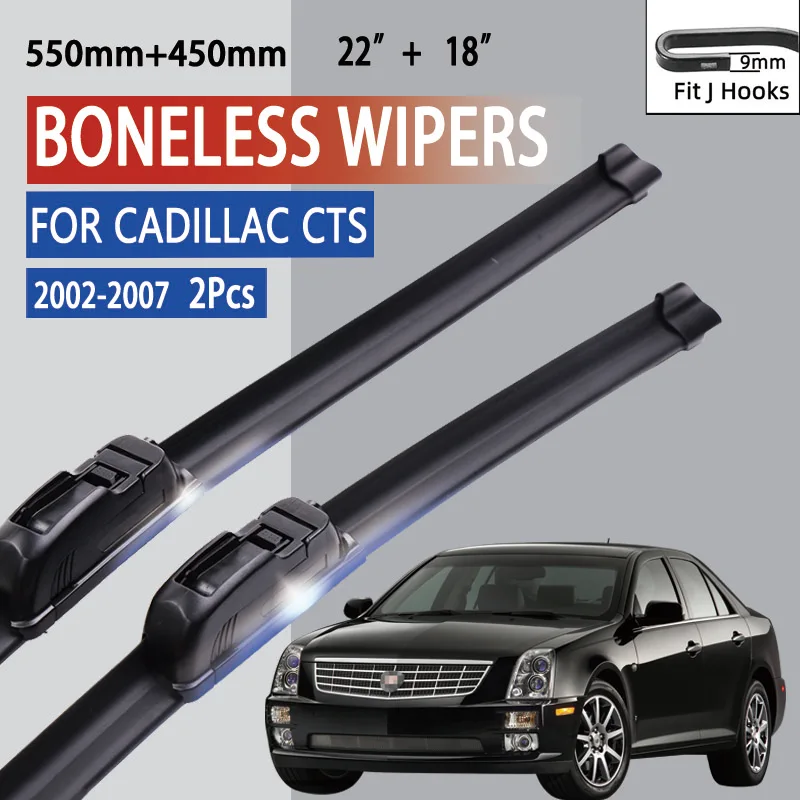 

For Cadillac CTS 2002-2007 Car Windshield Wiper U-type Soft Rubber Frameless Bracketless Car Wipers 22"+18"