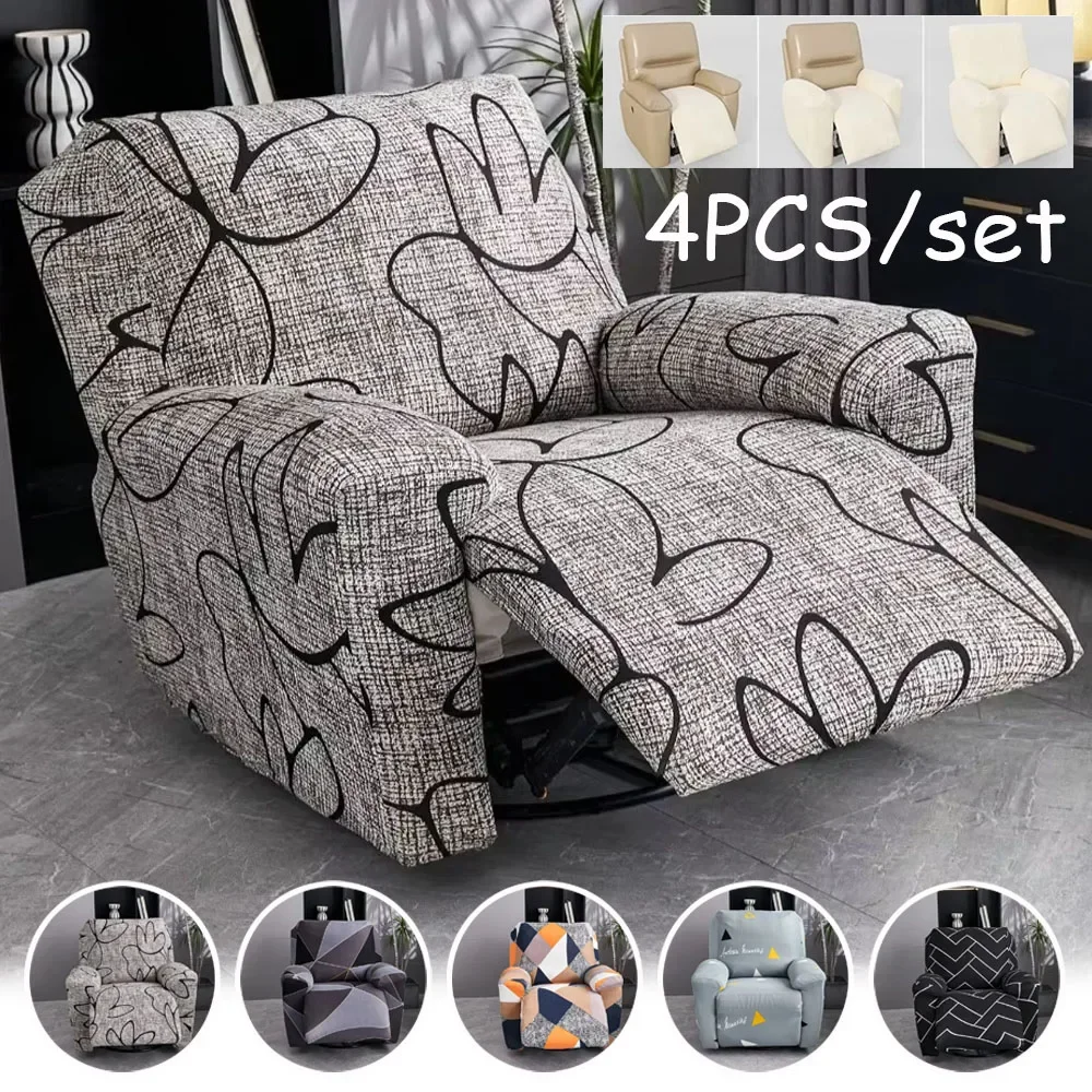 

4PCS/set Printed Elastic Recliner Chair Cover Recliner Sofa Slipcover Couch Cover Armchair Slipcovers for Living Room Home Decor