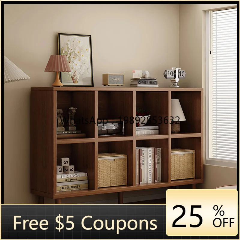 

HYS Solid Wood Bookshelf Floor Shelf Walnut Lattice Cabinet Living Room Storage Locker