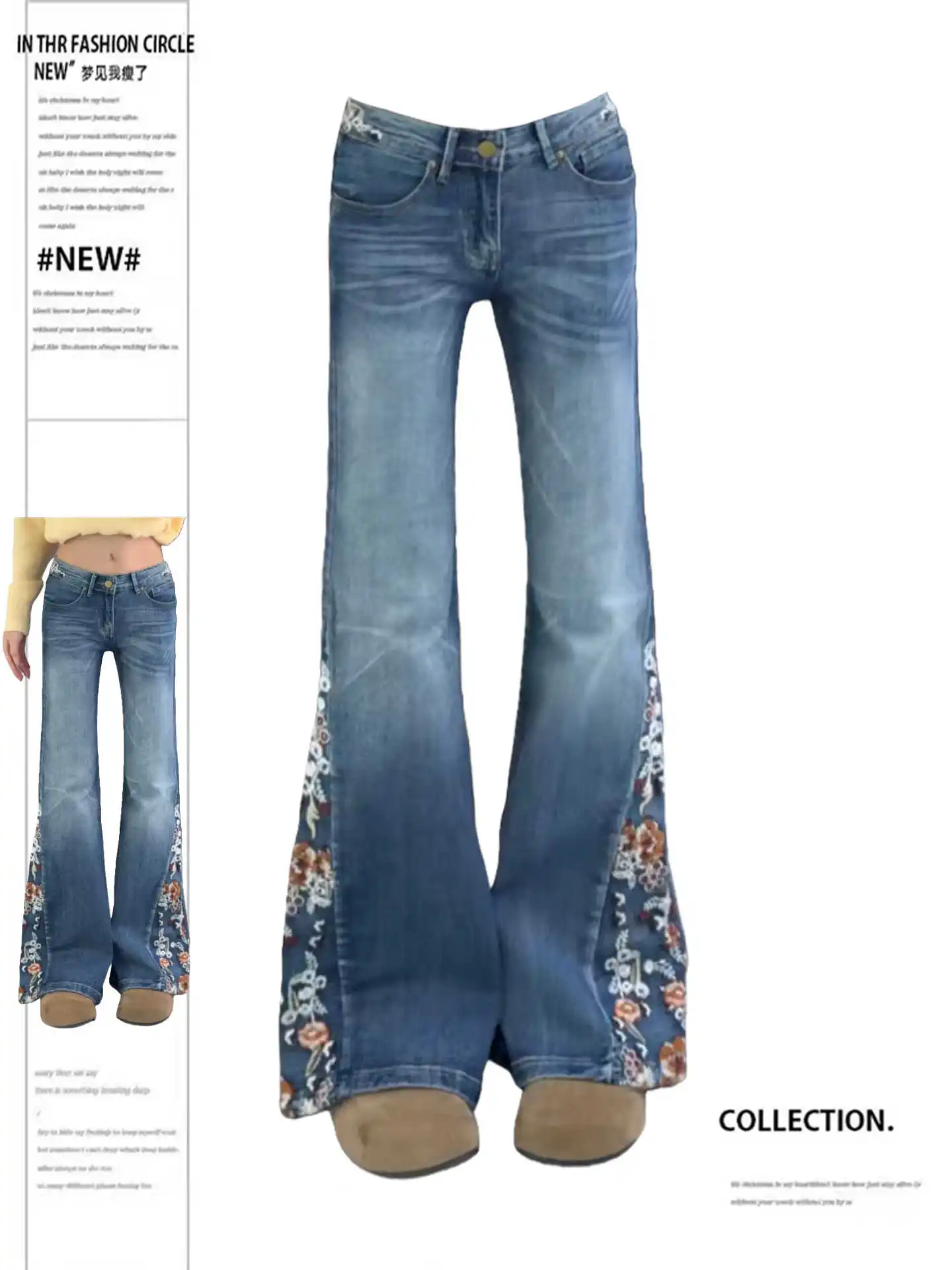 

Женские джинсовые брюки Джинсы с низкой посадкой Американские джинсы с вышивкой в стиле ретро Y2k Эстетические джинсы в стиле Харадзюку Японский корейский дизайнер