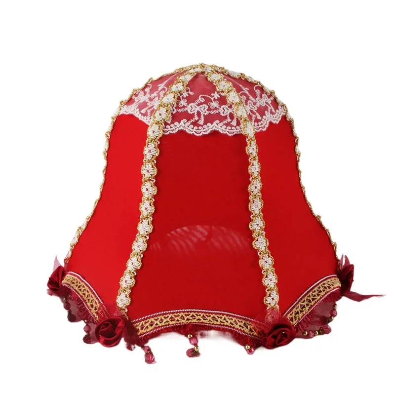 

led handmade fabric lampshade wedding red silk cloth special-shaped palace lampshade new lace floor lampshade customized