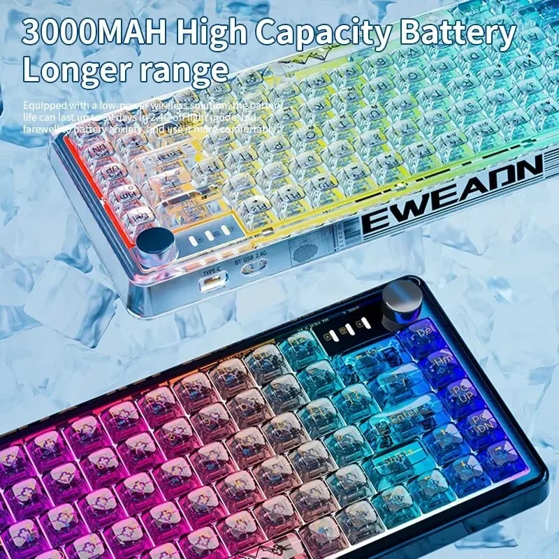 Imagem -05 - Eveand-teclado Mecânico Bluetooth sem Fio Transparente Modo Personalizado Hot-swapable Cristal Botão de Som Multimídia V82