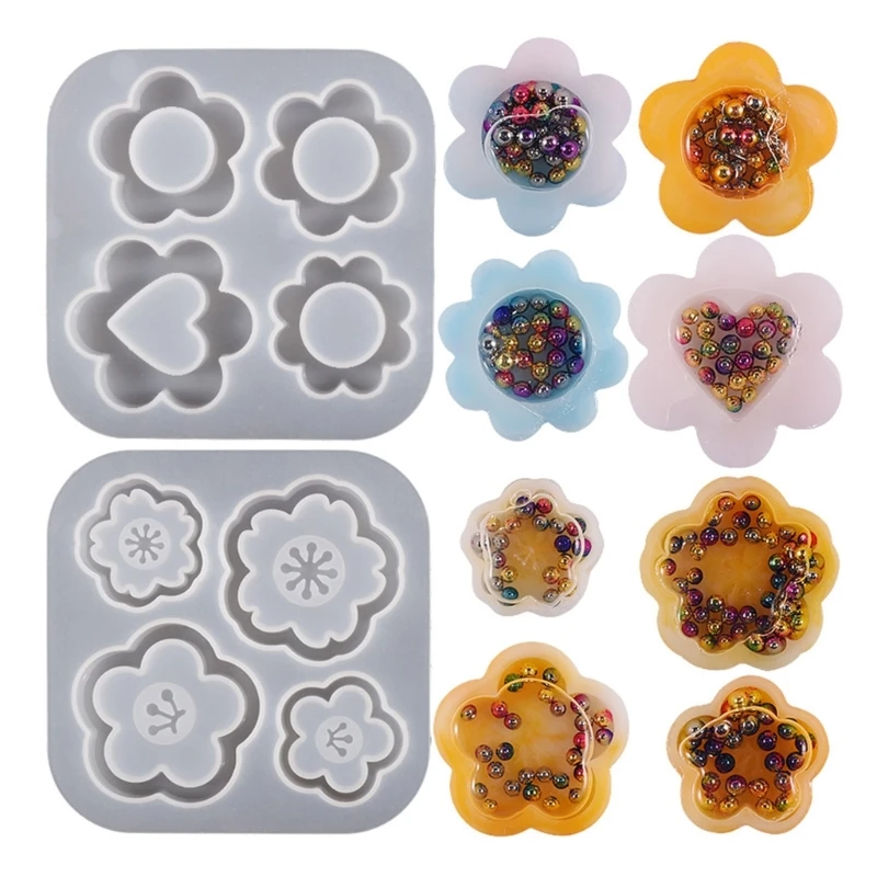 Flower Epoxy Resin Mold Crystal Quicksand Silicone Mold Shaker Oil UV Resin Mould Keychain Pendant DIY Jewelry Making Crafts