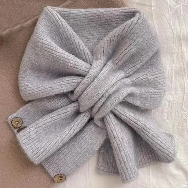 Écharpe tricotée croisée pour femme, écharpe courte, édition coréenne, couleur bloquée, couverture de cou chaude à boutons, automne et hiver